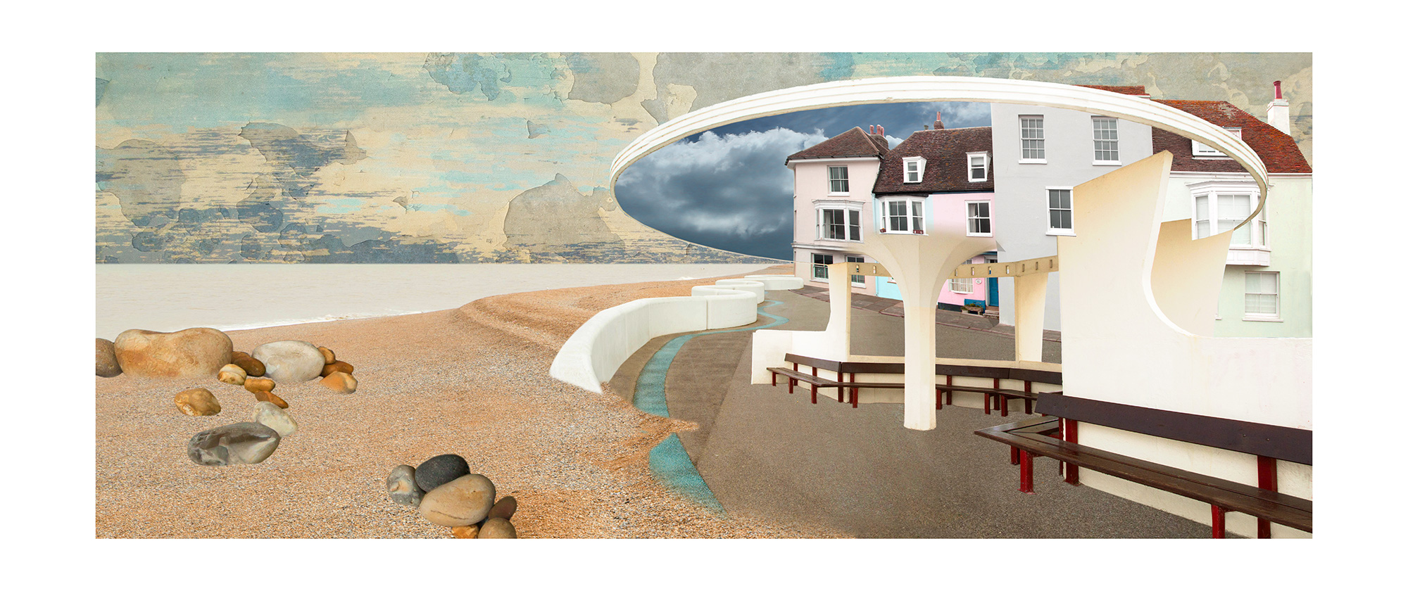 Claire Gill, Artist, Limited Edition prints, photomontage, digital art, seascapes, fine art prints, Deal, Shelter, promenade