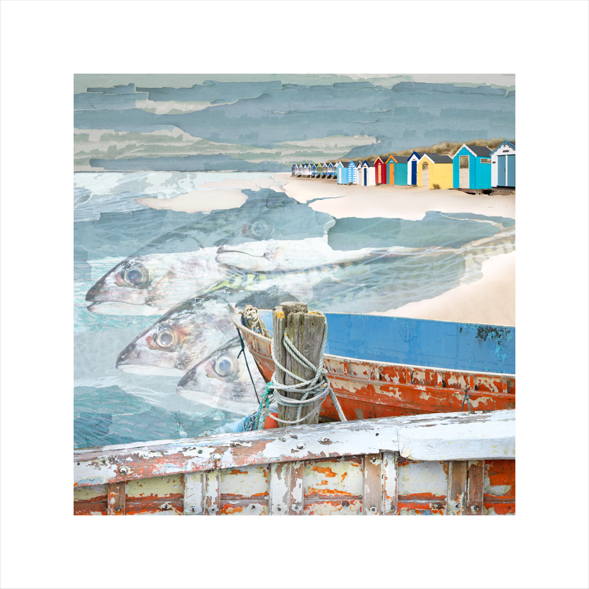 Claire Gill, Arist, Limited Edition Prints, Seascape 64 limited edition print, buy art, seascapes, collect art, beach, boat, coastal art, Southwold