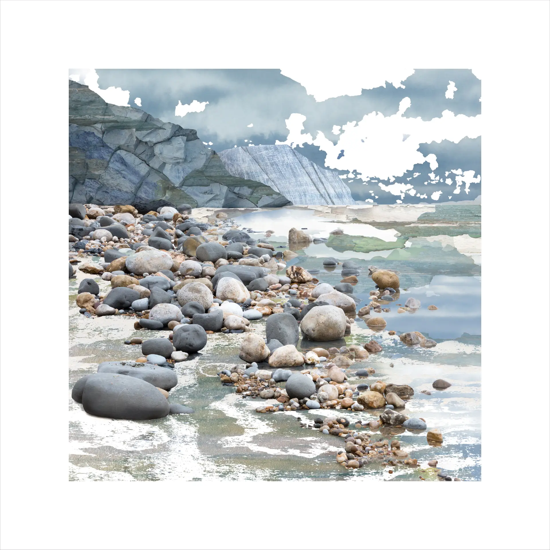 Charmouth beach, Contemporary Seascape prints, contemporary seascape art, printed on hanemuhle paper, Limited edition seascape prints, hahnemuhle fine art paper,Claire Gill, Fine Art Print, Claire Gill Artist, Seascape, Limited edition print, Boat, Digital Photomontage, Digital Art, Card, Buy Art, Collect Art, Jurassic Coast, Charmouth, Dorset, Seascape 69 Limited Edition Print