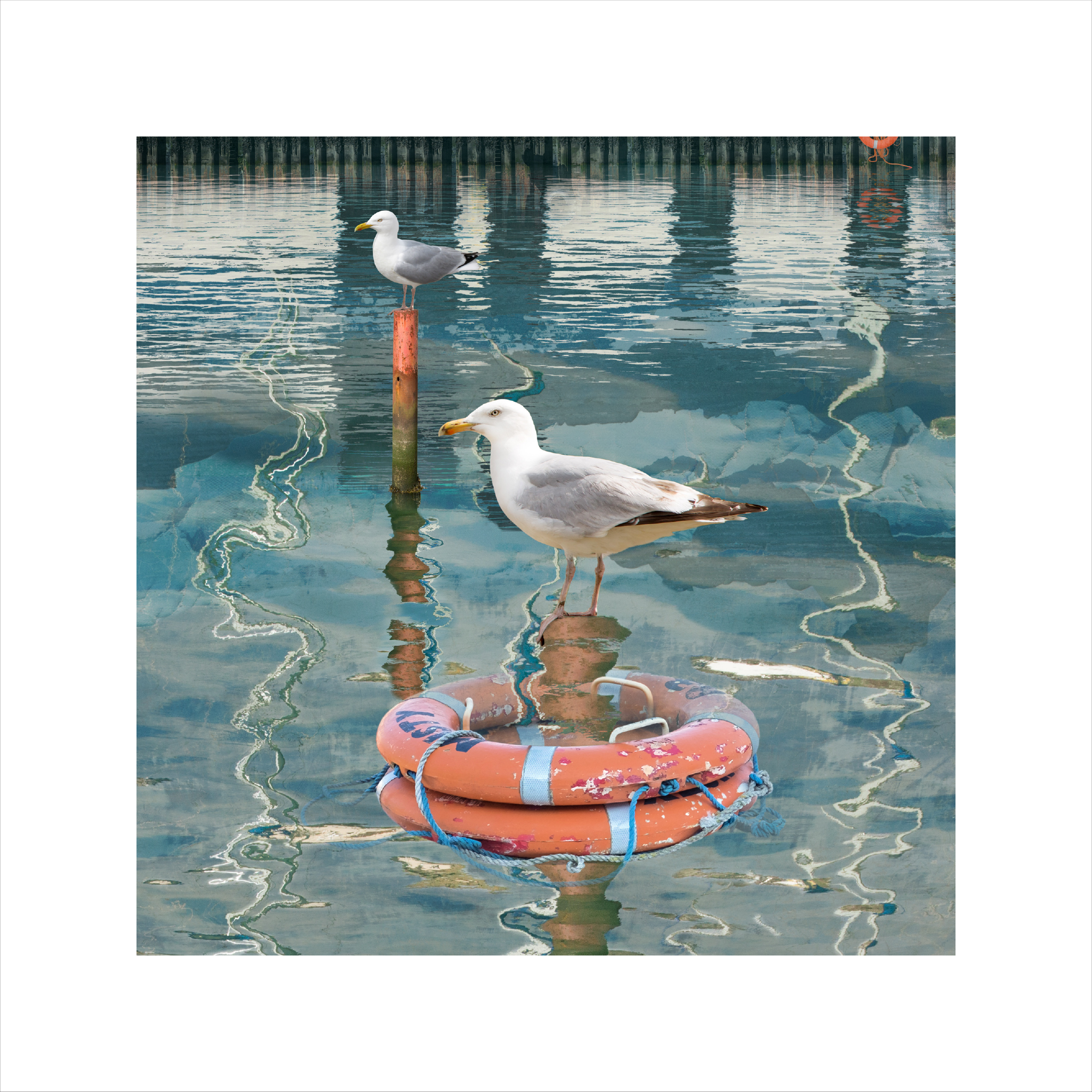 seascape print with seagulls, Claire Gill, Fine Art Print, Claire Gill Artist, Seascape, Limited edition print, Boat, Digital Photomontage, Digital Art, Card, Buy Art, Collect Art,Seagull, Seascape 73 Limited Edition Print