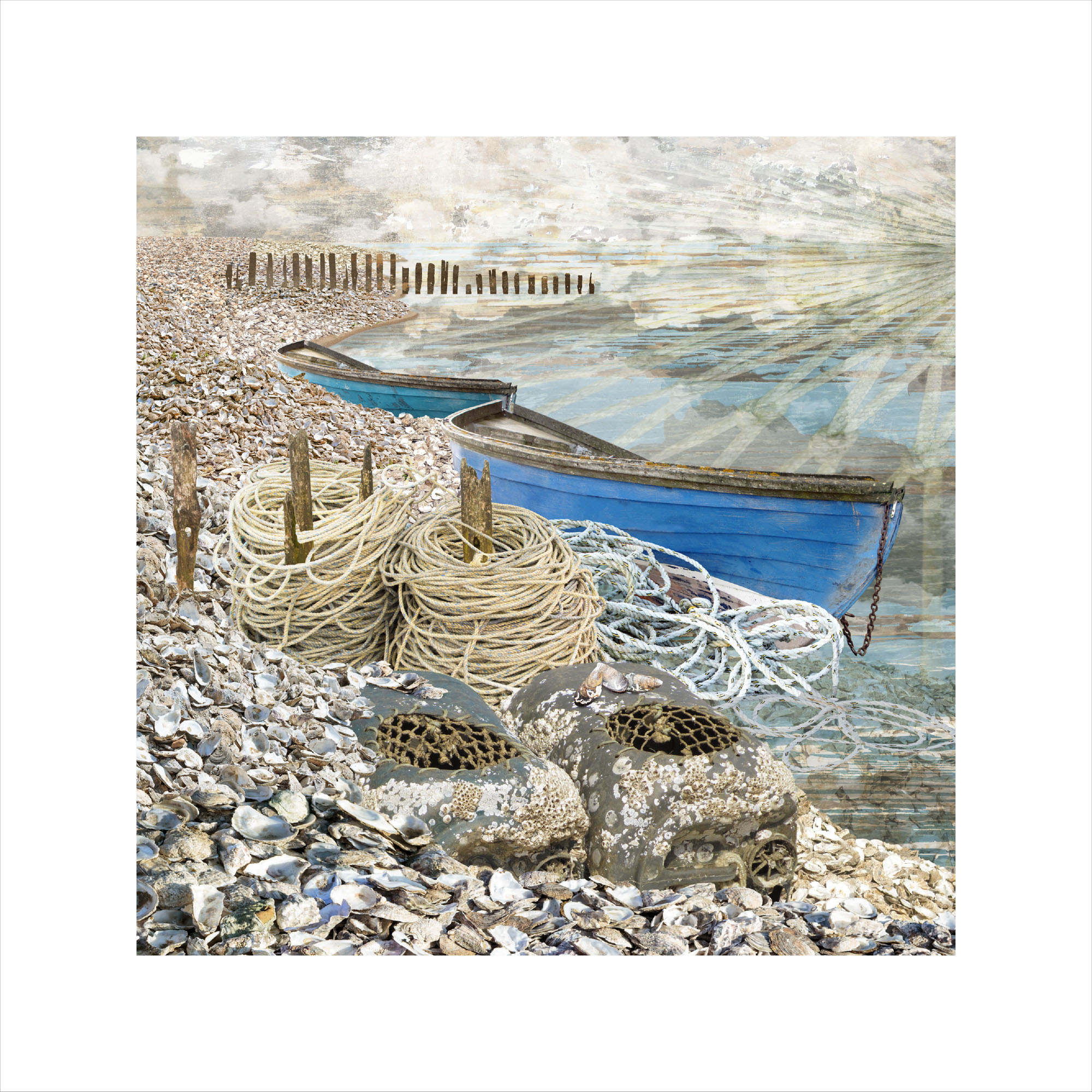 Claire Gill, Fine Art Print, Claire Gill Artist, Seascape, Limited edition print, Boat, Digital Photomontage, Digital Art, Card, Buy Art, Collect Art, Whitstable, Sea, Seascape 72 Limited Edition Print