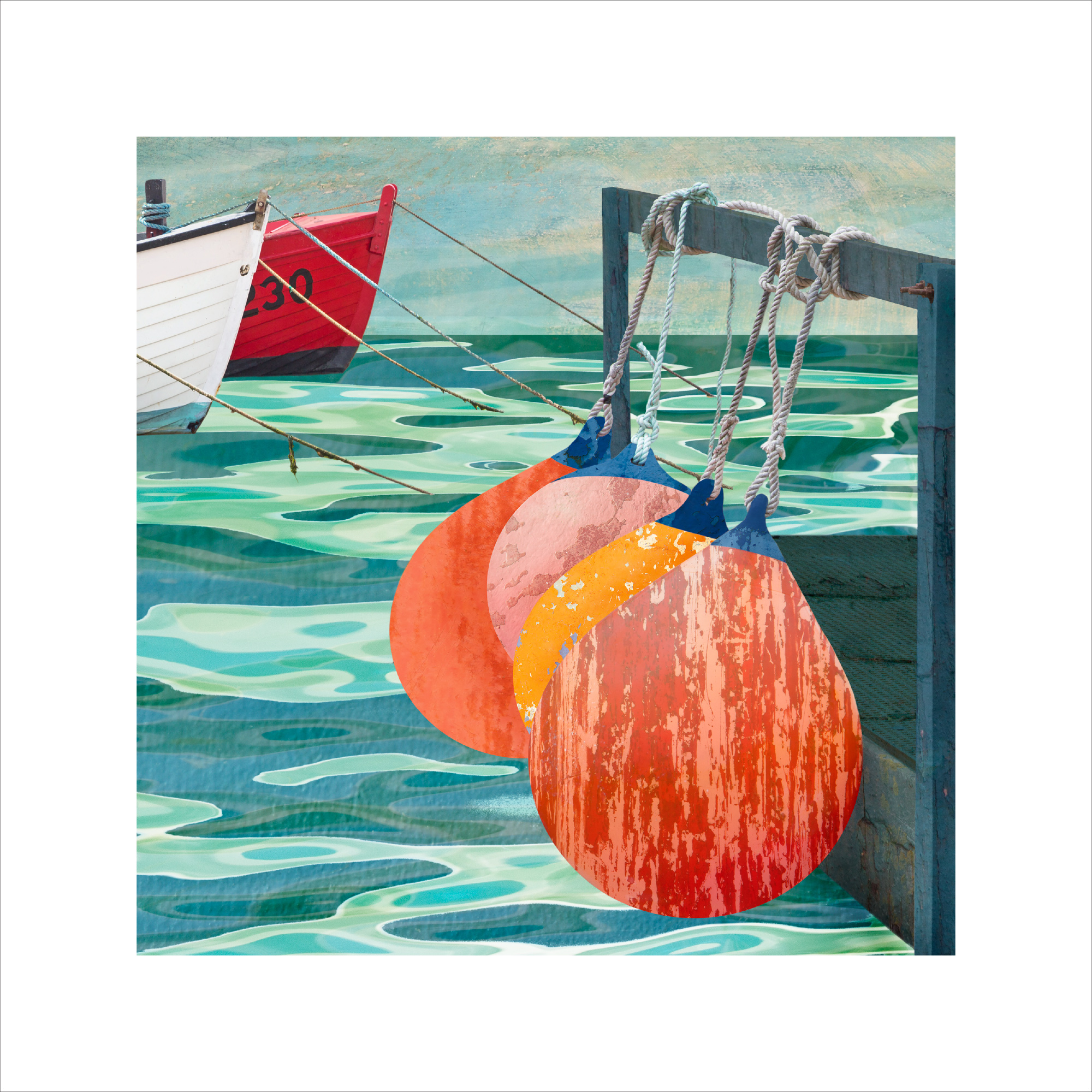 Claire Gill Artist, Seascape print, Buy art, collect art, art for interiors, Southwold Harbour, boats, southwold, limited edition print, coastal art, claire gill artist
