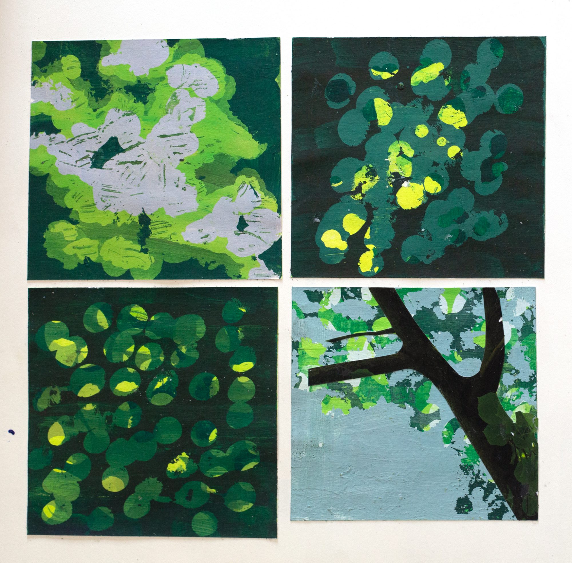 paint studies, sketchbook pages, green, paint layers, Claire gill sketchbook
