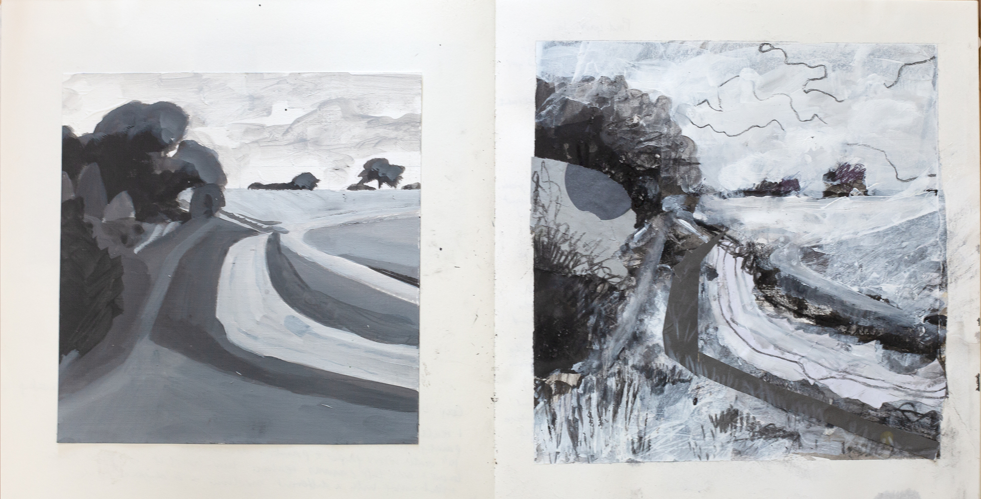 colour mixing, landscape studies, landscape painting, sketchbook process, art process, tonal painting, sketch book pages, claire gill sketchbook