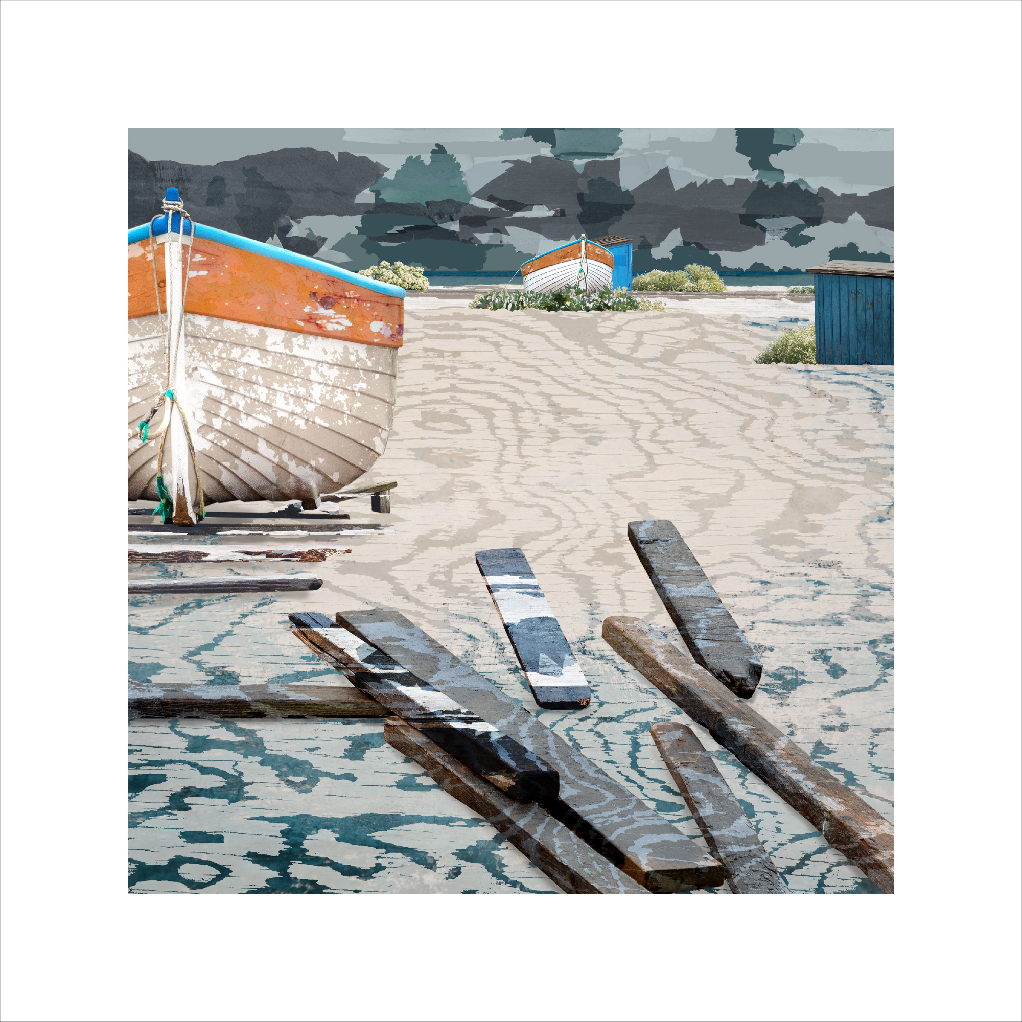 Claire Gill, Seascape print, seascape art. boats, worthing fine art print, worthing beach