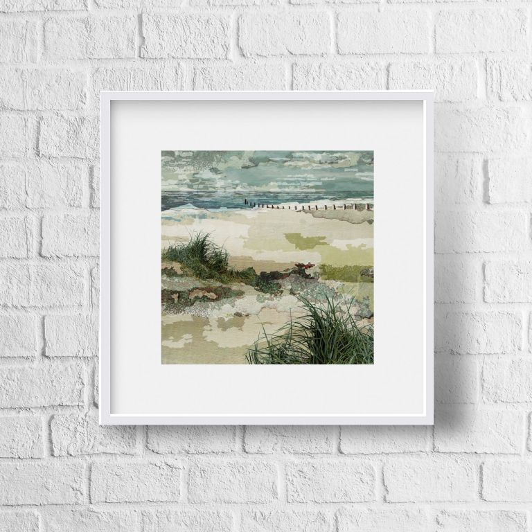 Southwold beach print, Southwold, artist Claire Gill, southwold beach, suffolk coast, beach, photomontage, digital collage, coastal art, beach art, limited edition print, seascape art, seascape print, contemporary photography, art Framed art, prints for sale, collect art