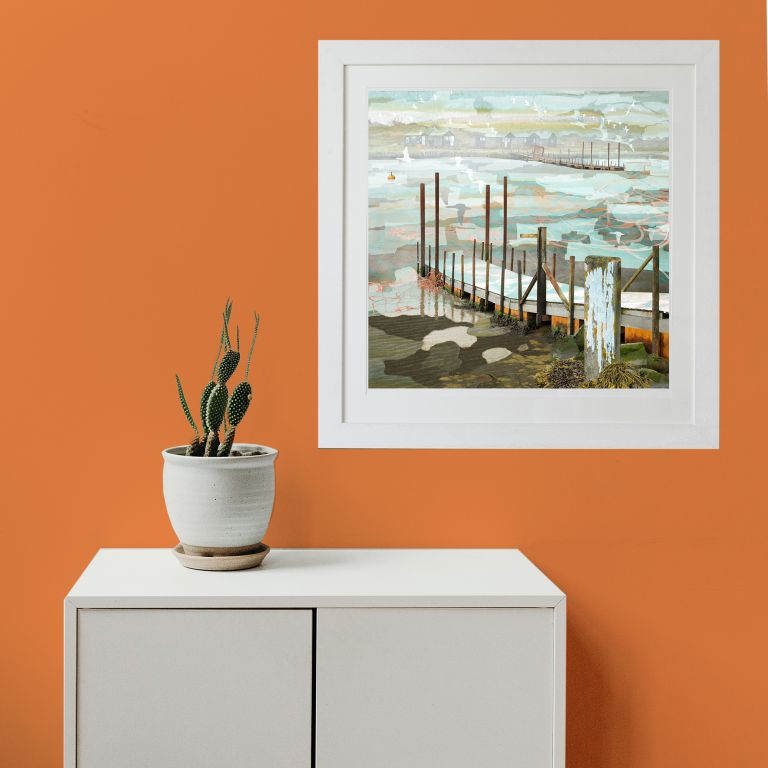 Large framed print, seascape art, walberwick ferry print, claire Gill, limited edition print, southwold ferry