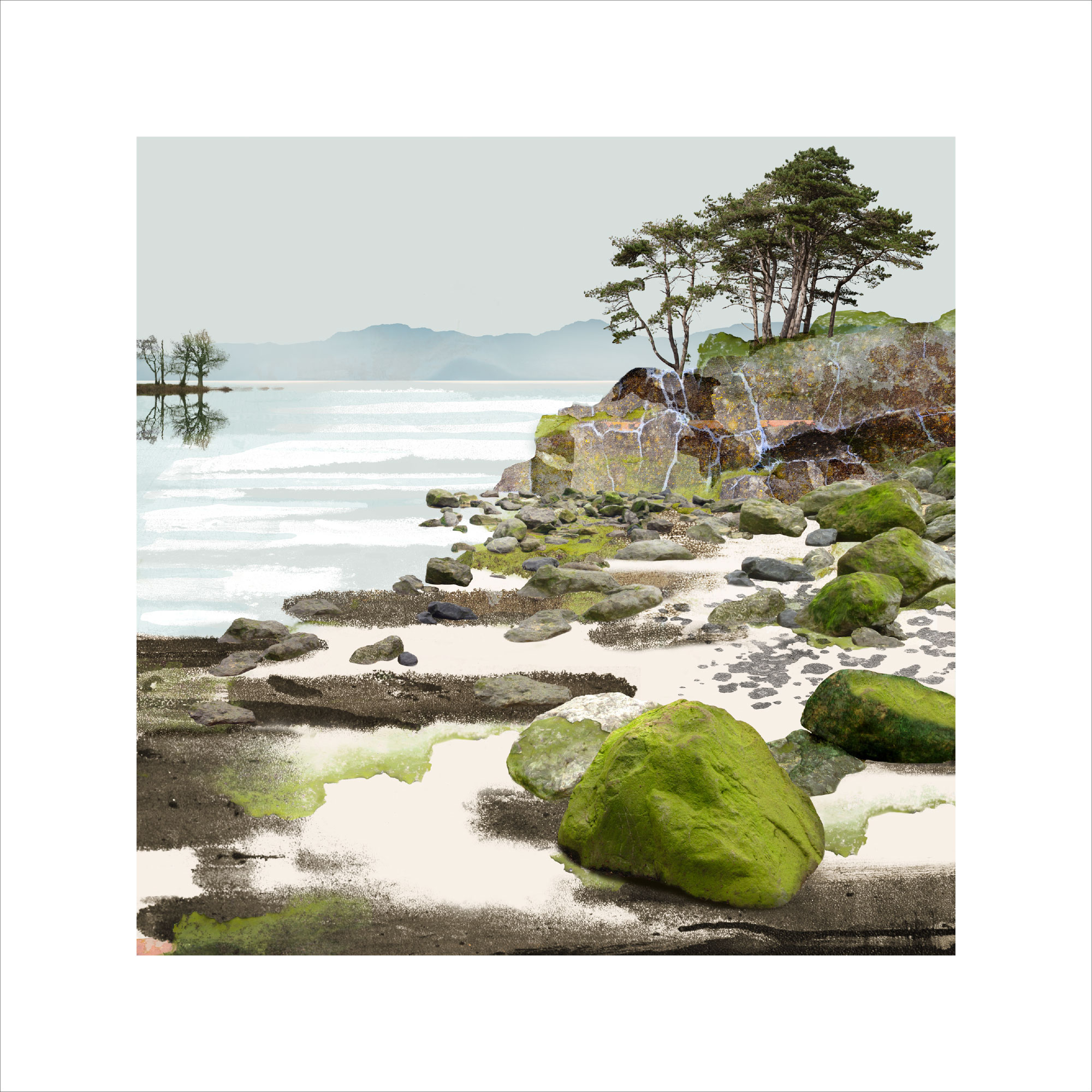TReescape 13, lake district, keswick, digital photomontage, green, lake print