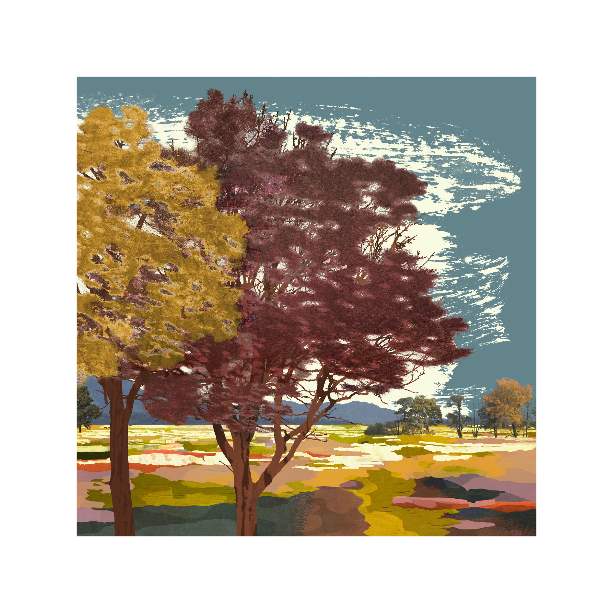 Treesacpe 14, landscape print, treescape limited edition print, shadow trees, digital photomontage,