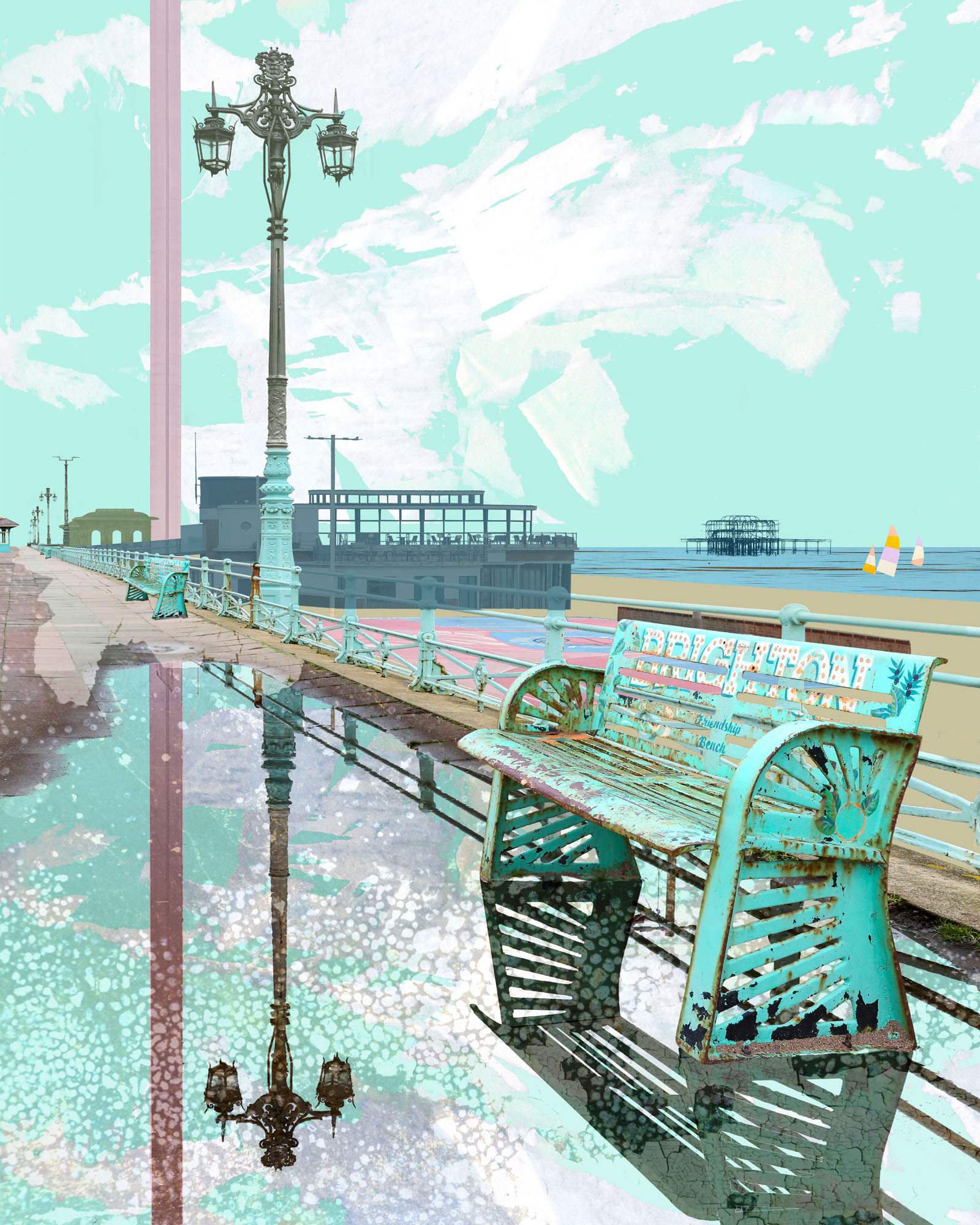 Brighton Bench, limited edition print, fine art print, Claire Gill, Brighotn Seafront