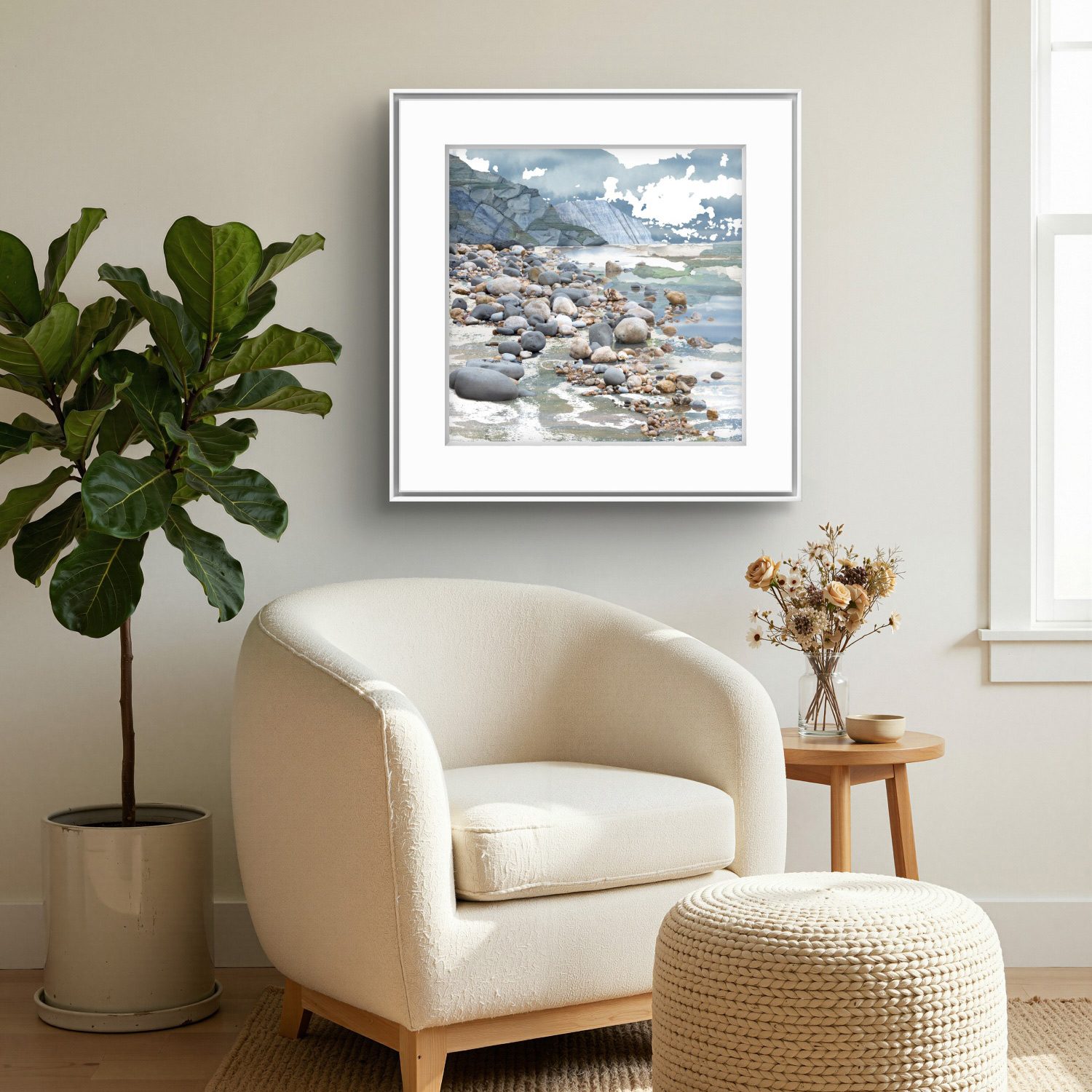 Seascape limited edition print Jurassic framed in a sitting room
