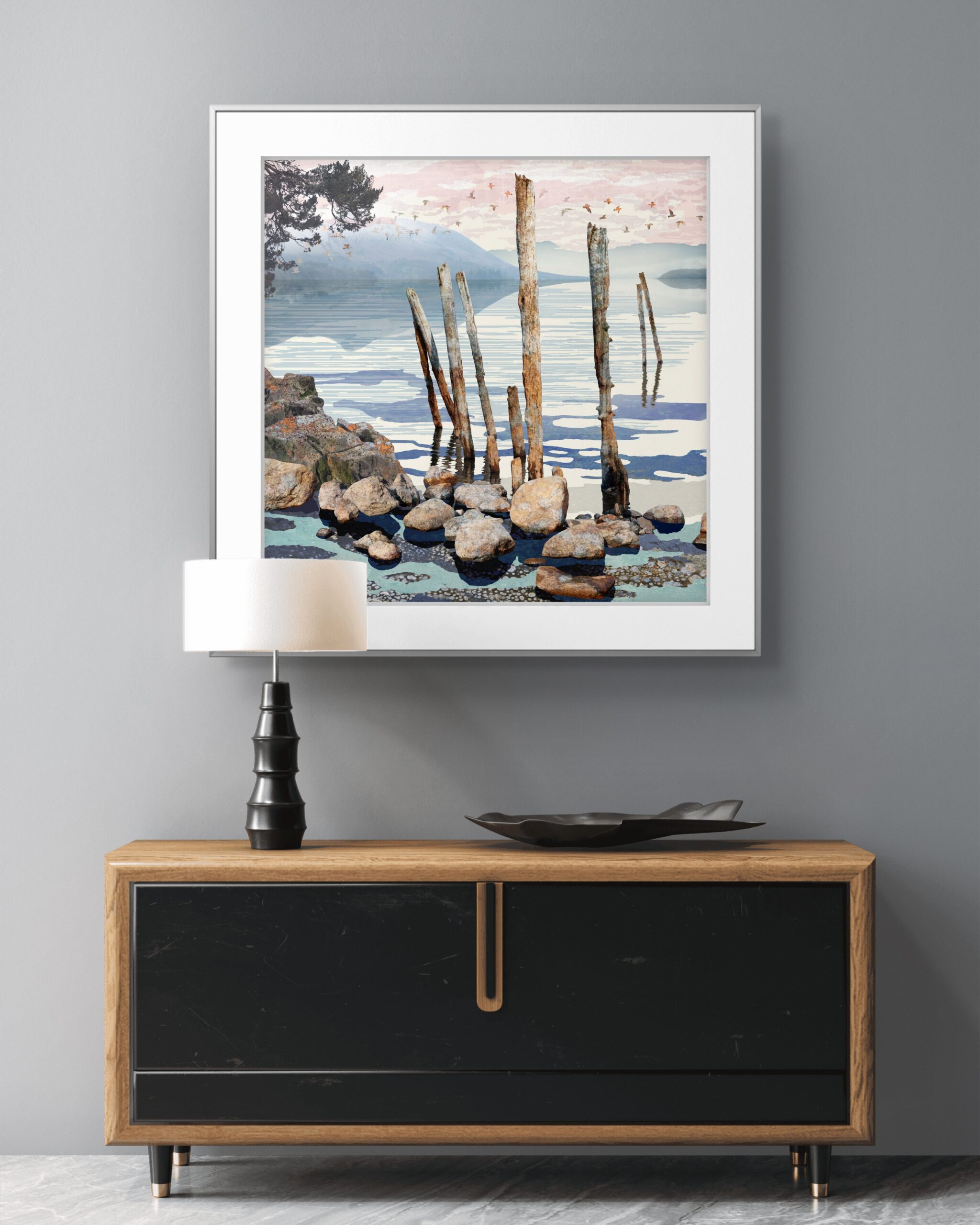 The Water's Edge limited edition print displayed above a sideboard