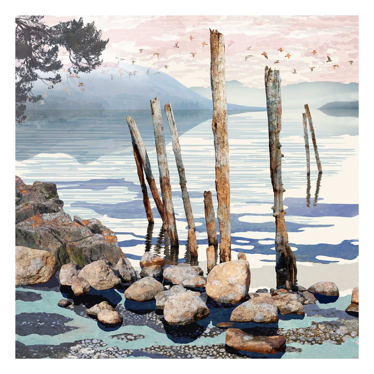 The Water's Edge landscape print by Claire Gill inspired by Derwent Water