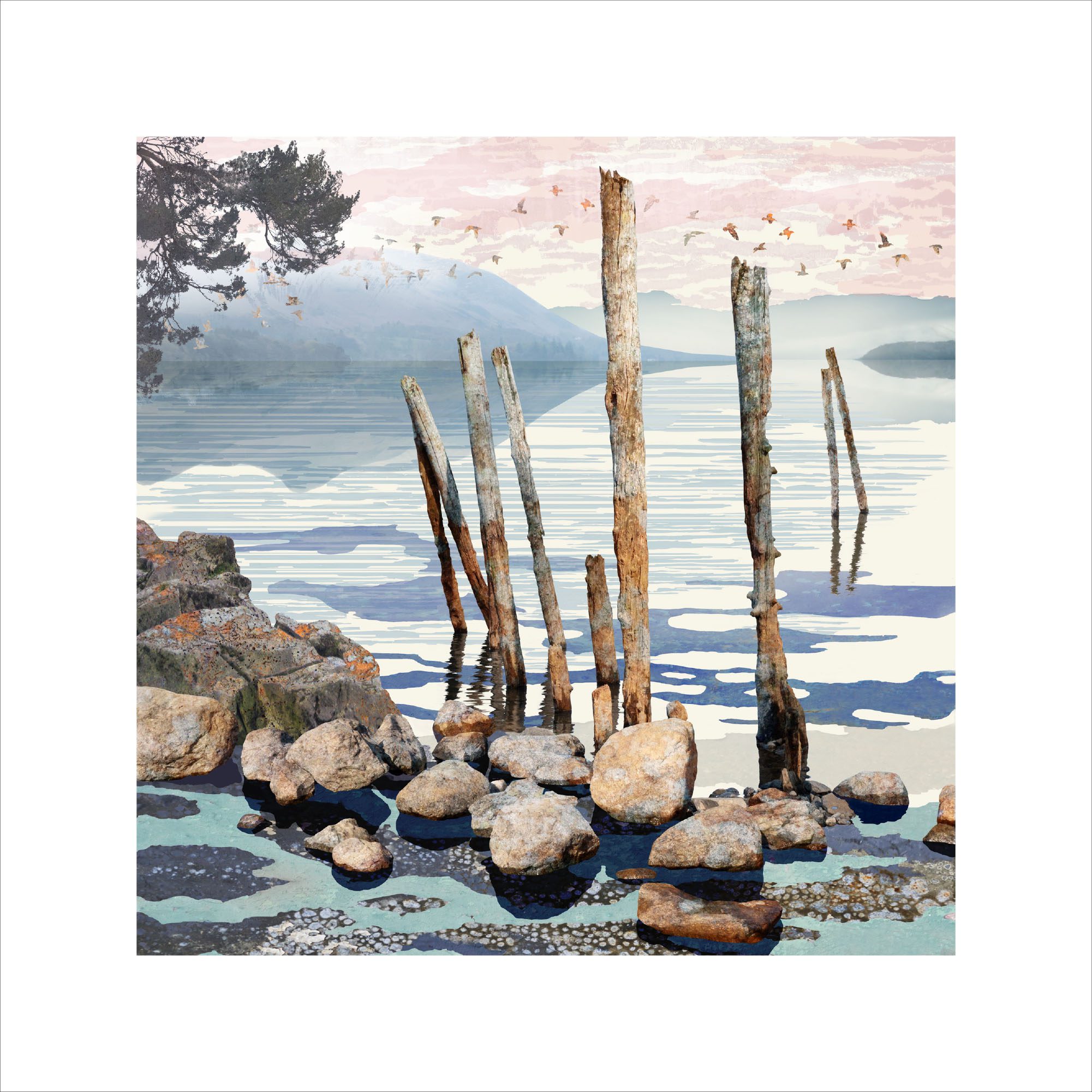 Lake District Wall Art, Derwent Water, Signed limited edition print, Claire Gill
