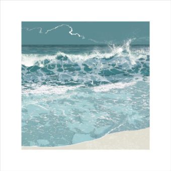 Uplift limited edition 56cm square rough sea art print in grey blue