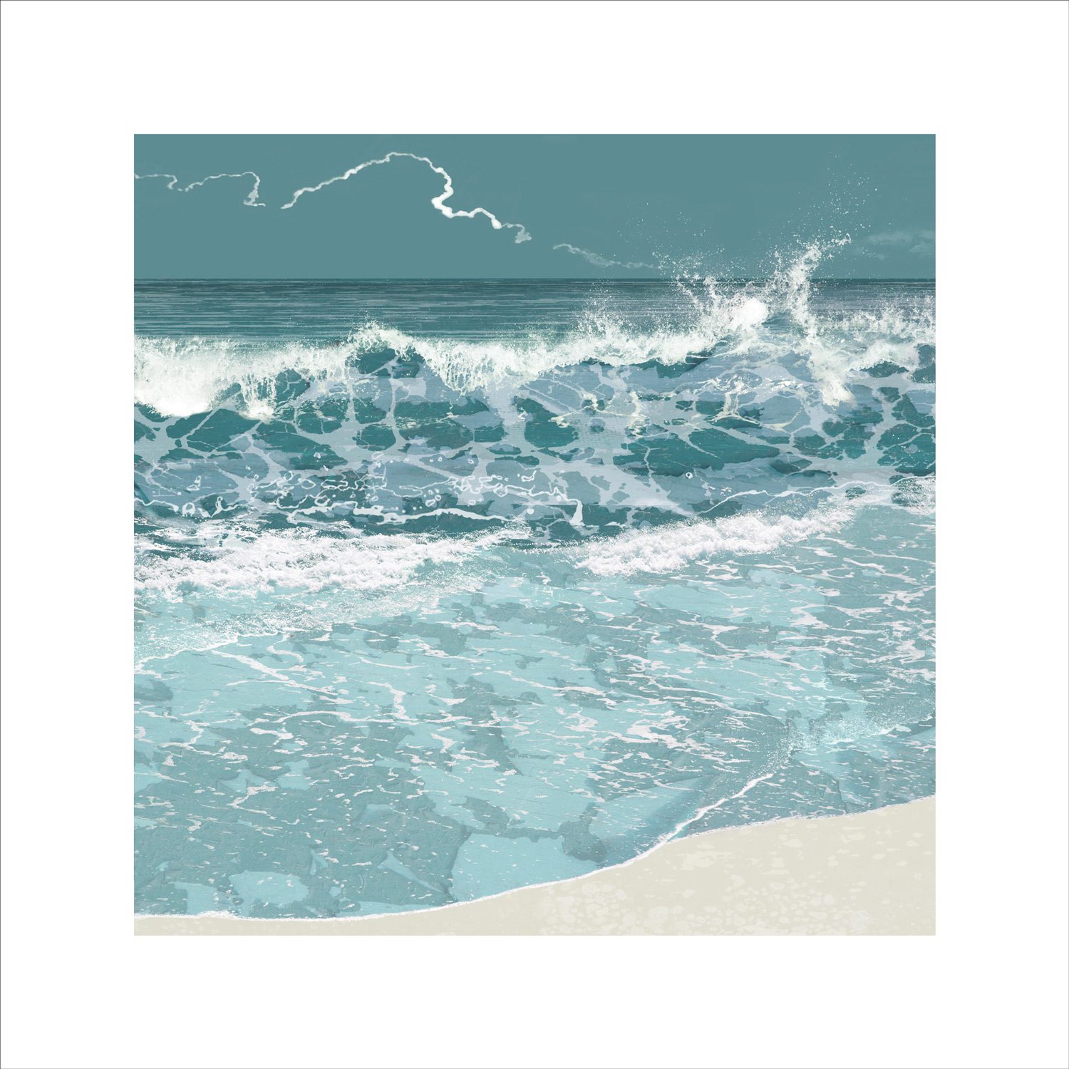 Uplift limited edition 56cm square rough sea art print in grey blue