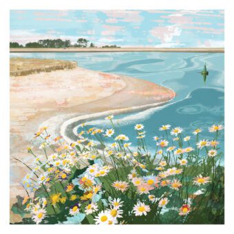 salt meadow limited edition seascape print showing flowers against a turquoise sea