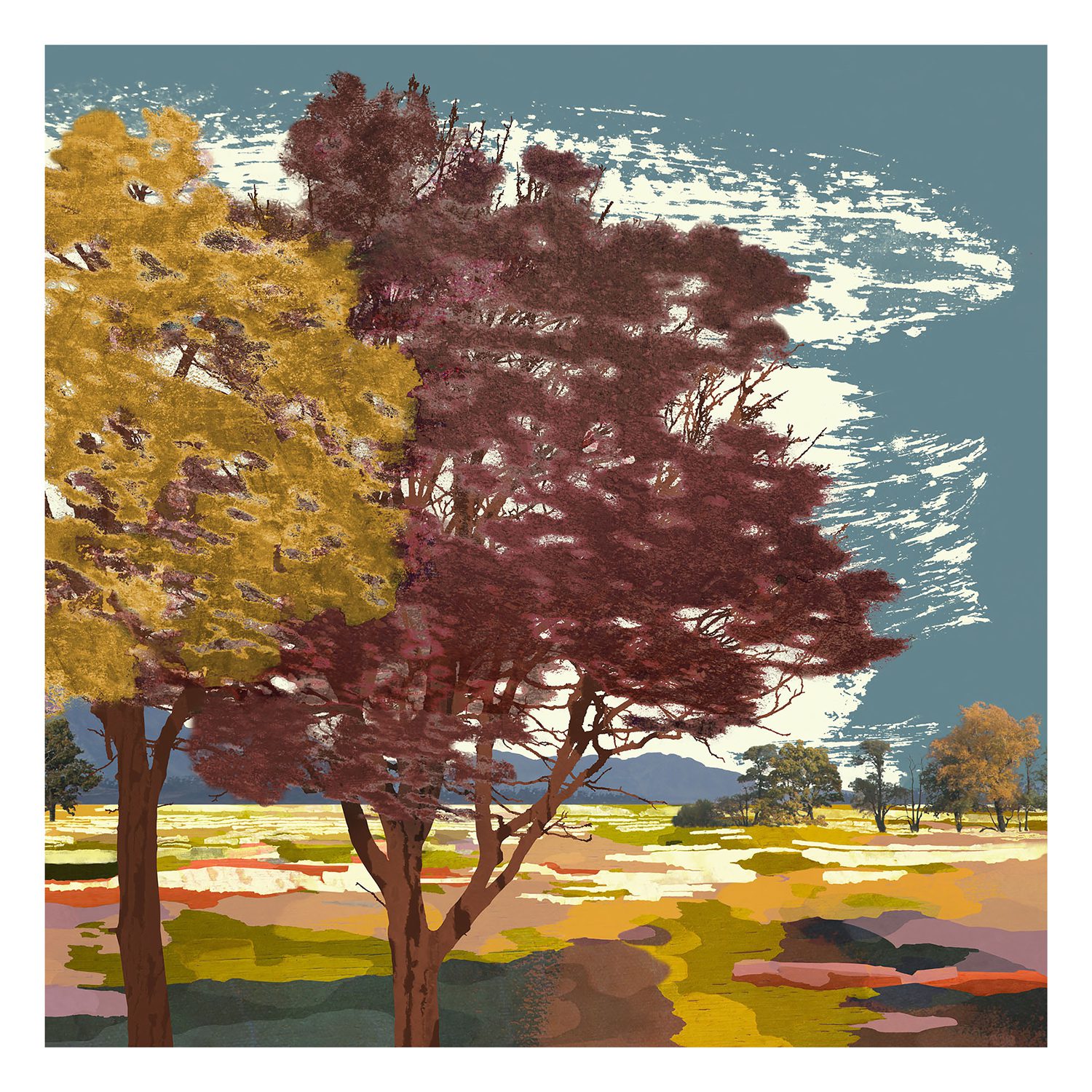 Shadow Trees autumn tree landscape print by Claire Gill
