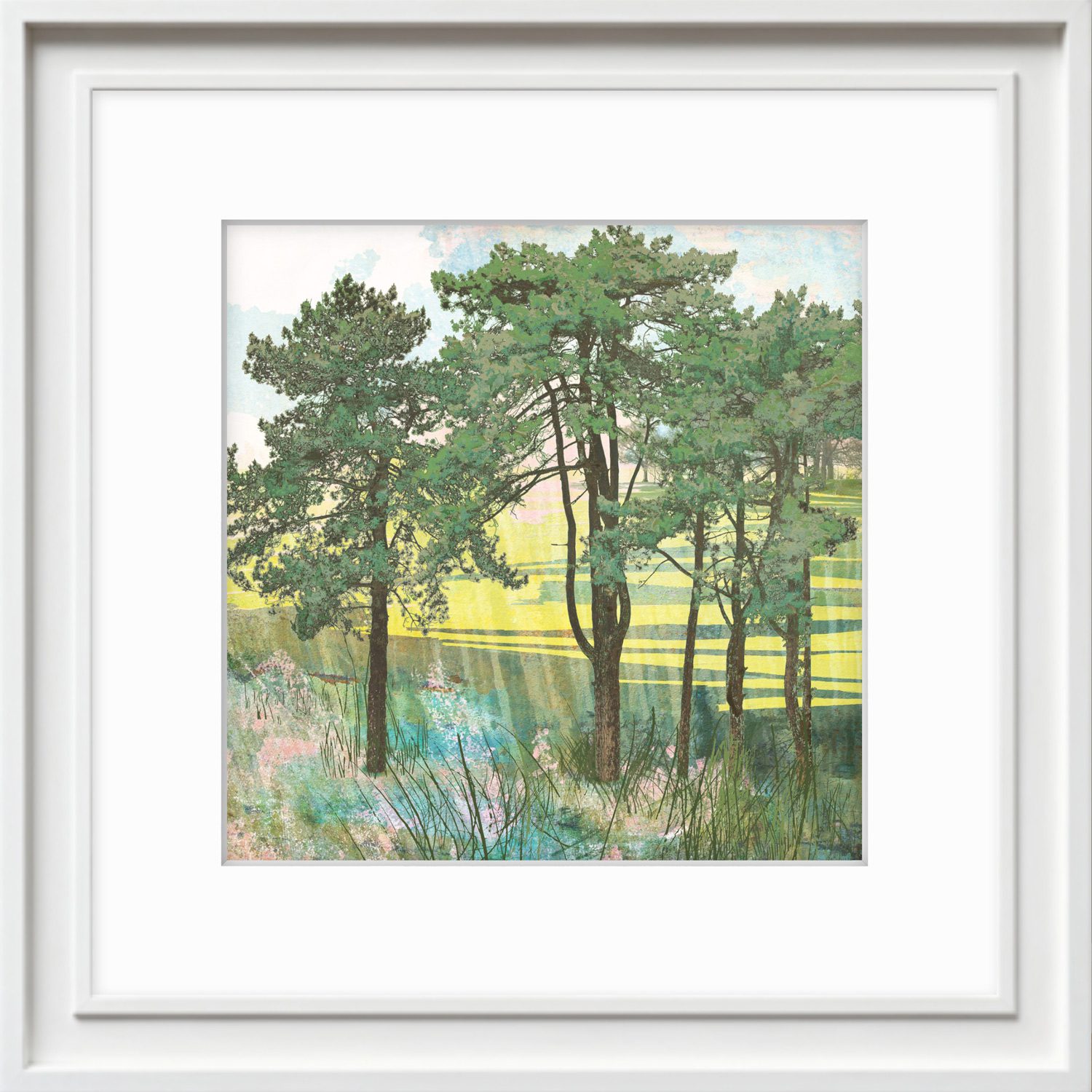 Summer Copse limited edition tree print shown in a white frame