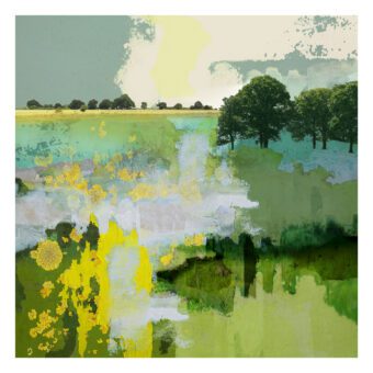 The Footsteps of Spring spring landscape print by Claire Gill with green fields and trees