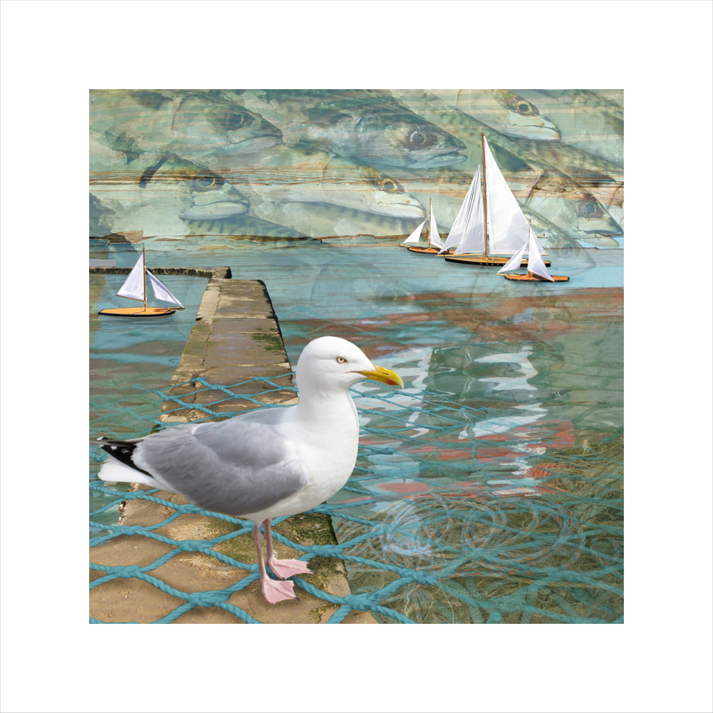 affordable art, art for sale. art online, art prints,Claire Gill, Limited edition prints, digital photomontage, fine art prints, hahnemuhle, coastal art, Collect Art, seascape 16, Margate, Seagull