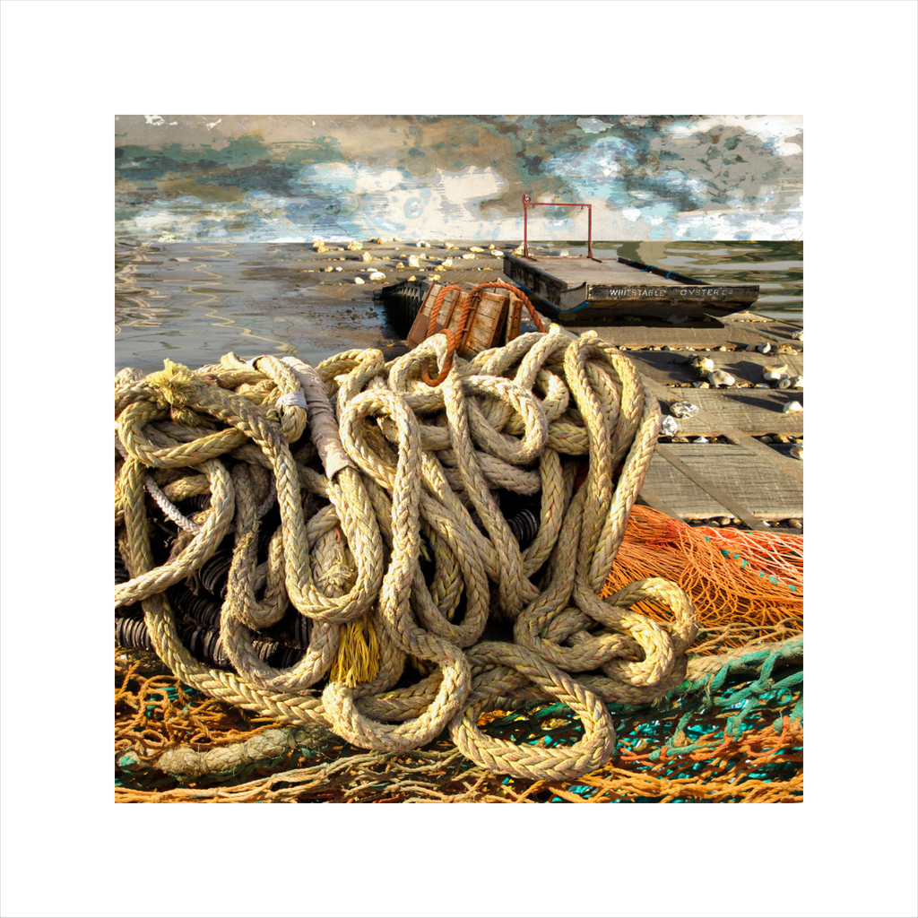 affordable art, art for sale. art online, art prints, Claire Gill, Limited edition prints, digital photomontage, fine art prints, hahnemuhle, coastal art, Collect Art, seascape 38, Whitstable, Oyster festival, rope