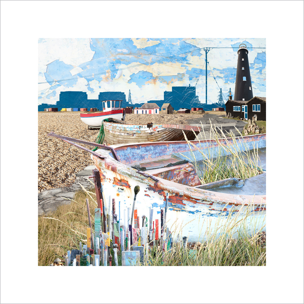 Dungeness Fine Art print, Contemporary dungeness print, affordable art, art for sale. art online, art prints, Claire Gill, Limited edition prints, digital photomontage, fine art prints, hahnemuhle, coastal art, Collect Art, seascape 59, Dungeness, power station
